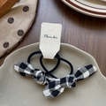 Minimalist black and white checkerboard bow hair ties set with high elasticity bands - Plaid Knotted Bow Hair Tie