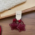Set of two burgundy star-shaped fabric hair ties with stitched edges and small pom-poms - Pom-pom Star Hair Tie