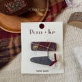 Detailed view of red plaid hair clips with lace bows and LOVE metal charms on a card - Lace Bow