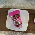 Colorful elastic hair bands for kids in a creative coffee cup bottle packaging - Rose Red