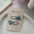 Détail de barrettes dauphin à paillettes bleues avec fil d'argent sur carte - Dauphin Bleu