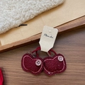 Handmade dark red cherry felt hair ties with pink buttons for girls' festive styling - Apple Button Scrunchie