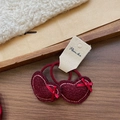 Pair of plush burgundy heart hair ties with delicate ribbon bows on cream card - Heart Bow Hair Tie