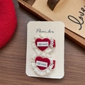 Lot de deux barrettes cœur en velours côtelé rouge avec bordure en dentelle blanche - Style Cœur Dentelle / Ensemble de 2 Pièces