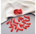 Detail view of bright red metal water drop hair clips with a clear plastic storage box - Red