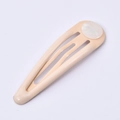 Minimalist matte nude pink waterdrop BB hair clip with circular shell texture inlay - Khaki