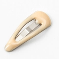 Miniature 2cm cream beige teardrop pet hair clip with a glossy finish and metal BB grip - Khaki