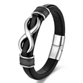 Pulsera de hombre en cuero negro con símbolo infinito y cierre magnético de acero - Acero 19cm