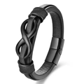 Pulsera para hombre de cuero negro de doble capa con símbolo infinito y cierre magnético - Negro 19cm