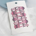 6-piece pink plaid metal BB hair clip set for girls on white display card - Pink Small Grid