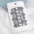Set of six Korean style plaid BB hair clips in red and black on display card - Black Grid