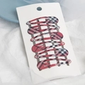 Set of six red plaid BB hair clips for girls in classic checkered pattern designs - Red Large Plaid