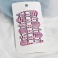 6-piece set of pink houndstooth water drop BB hair clips for girls on white card - Rose Red Checkerboard