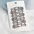 6-piece set of girls' houndstooth and striped BB hair clips on display card - Beige Small Grid