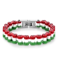 Men's stainless steel motorcycle chain bracelet with red, white, and green segments - 12mm*210mm / Red and Green