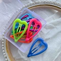 Candy-colored heart-shaped hair clips in macaron tones with transparent storage box - Peach Heart Style