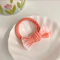Elastic coral pink plush bow hair tie with white gradient for girls hair styling - Light Gradient Pink