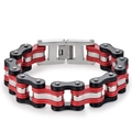 Men's stainless steel motorcycle bike chain bracelet in red black and silver colors - L 22cm * W 1.6cm / Black Red