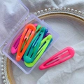 Set of colorful candy-colored metal BB hair clips in a clear rectangular storage box - 6cm Waterdrop Style