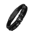 Men's braided black leather bracelet with stainless steel cross and engraved quote - 19cm / Style 1 (Cross)