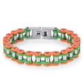 Men's stainless steel bicycle chain bracelet in vibrant orange and green finish - 12mm*210mm / Orange Green