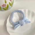 Light blue elastic hair tie with woven bowknot and soft pom pom for girls - Gradient Blue