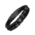 Men's black braided leather bracelet with religious cross and engraved prayer plate - 19cm / Style 4 (Confirmation)