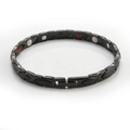 Men's titanium steel energy bracelet in polished black finish with magnetic therapy beads - Black