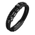 Zweilagiges geflochtenes schwarzes Lederarmband für Herren mit Kreuz-Gravur - Stil 7 (Anpassbar)