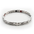 Poliertes silbernes Titan-Magnetarmband mit dreifarbigen Funktionssteinen - Stahlfarben