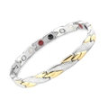 Men's magnetic energy bracelet in silver and gold steel with diamond grid texture - Gold & Silver