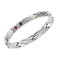 Men's silver stainless steel magnetic energy bracelet with textured snake pattern links - Steel