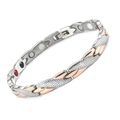 Men's two-tone magnetic therapy bracelet with snake texture and rose gold accents - Two-tone Rose Gold