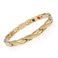 Mens gold magnetic therapy bracelet with snake scale texture and healing energy stones - Gold