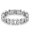 Silver stainless steel motorcycle chain bracelet for men with a polished fold-over clasp - L 22cm * W 1.6cm / Steel