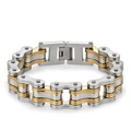 Mens stainless steel motorcycle chain bracelet in two-tone silver and golden finish - L 22cm * W 1.6cm / Two-tone (Gold & Silver)