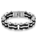 Men's motorcycle chain bracelet in silver and black stainless steel with secure clasp - L 22cm * W 1.6cm / Two-tone Black