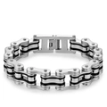 Men's stainless steel motorcycle chain bracelet with black rubber accents - L 22cm * W 1.6cm / Two-tone Black Silver Style 1
