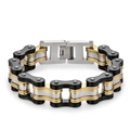 Tricolor motorcycle chain bracelet in black, gold, and silver stainless steel - L 22cm * W 1.6cm / Black and Gold