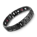 Men's black magnetic therapy bracelet in brushed titanium steel with red and white beads - Black