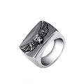 Detailed relief of skull with wings on a vintage stainless steel biker ring for men - US 8 / Steel