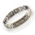 Men's magnetic health bracelet in silver and gold steel finish with energy stones - Two-tone Gold