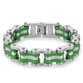 Men's hip-hop motorcycle chain bracelet in silver stainless steel and vibrant green - L 22cm * W 1.6cm / Two-tone Green