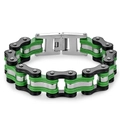 Industrial style men's bicycle chain bracelet in silver, neon green, and black finish - L 22cm * W 1.6cm / Dark Green
