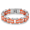 Men's hip-hop industrial bicycle chain bracelet in silver stainless steel and orange silicone - L 22cm * W 1.6cm / Orange Accents