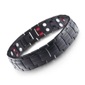 Detail view of black magnetic therapy bracelet with tree texture and colorful energy stones - Black