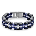 Men's stainless steel motorcycle chain bracelet in silver black and blue finish - L 22cm * W 1.6cm / Black Blue