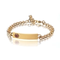 Gold medical alert ID bracelet with red medical symbol and stainless steel curb chain - Gold