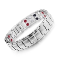 Silver stainless steel magnetic therapy bracelet for men with dual row functional stone inserts - Steel