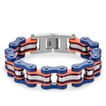 Industrial stainless steel motorcycle chain bracelet in blue, orange, and purple finish - L 22cm * W 1.6cm / Blue/Orange/Purple